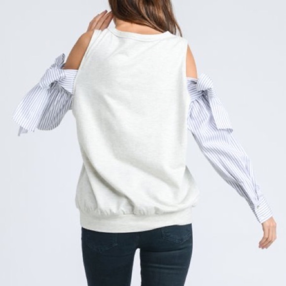 *GRAY* ASOS Cloud Stripe Cold-Shoulder Top, Size 4 - Picture 15 of 16